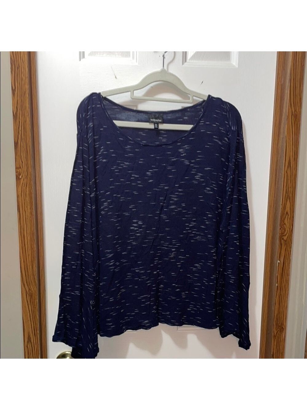 67. Wallpapher Blue Relaxed Blouse with Long Sleeves 2X EUC